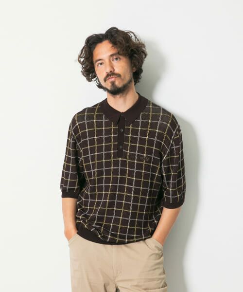 ＊＊Sonny Label / サニーレーベル ニット・セーター | OOPS　チェック柄ニットポロシャツ（BROWN）