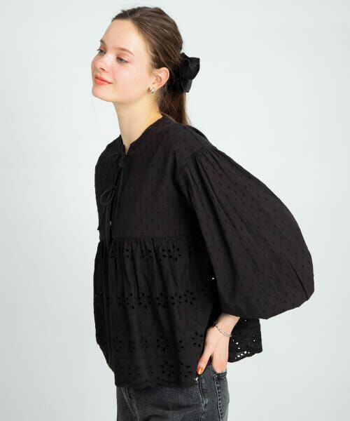 ＊＊Sonny Label / サニーレーベル シャツ・ブラウス | コットンシフリーペプラムガウンブラウス（ブラック）