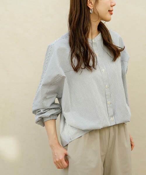 ＊＊Sonny Label / サニーレーベル シャツ・ブラウス | 『WEB限定』フロントタックバンドカラーシャツ（WHT×BLK）