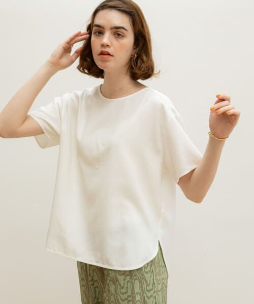 ＊＊Sonny Label / サニーレーベル シャツ・ブラウス | リネン混クルーネックブラウスTシャツ（オフ）