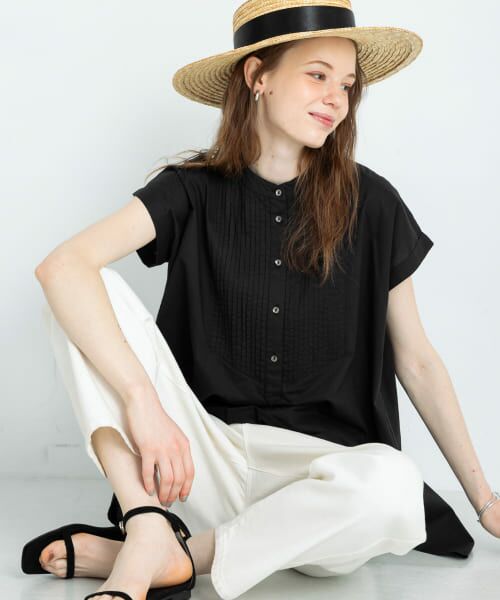 ＊＊Sonny Label / サニーレーベル シャツ・ブラウス | エアリーコットンピンタックドレスシャツ（ブラック）