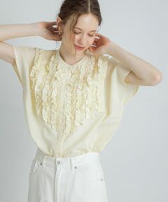 エアリーコットンフリルフレンチシャツブラウス