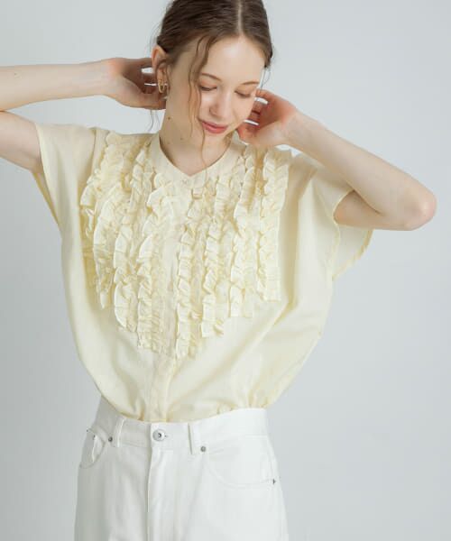 ＊＊Sonny Label / サニーレーベル シャツ・ブラウス | エアリーコットンフリルフレンチシャツブラウス（イエロー）