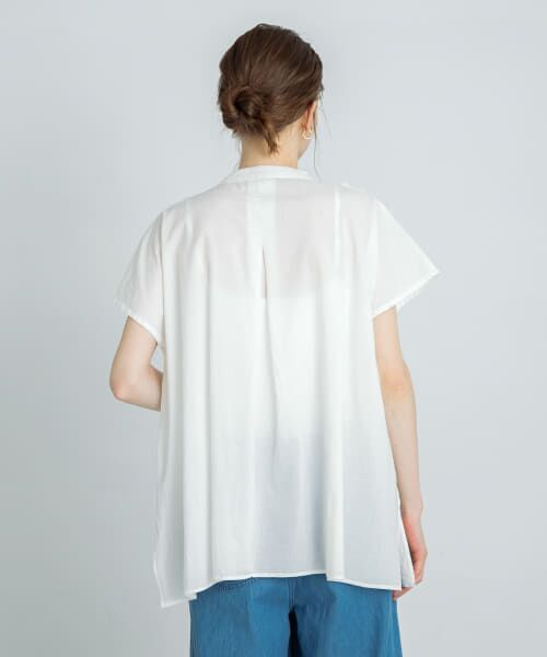 45R　コットンフリルTシャツ　丈長め　ゆったり　オーバーサイズ　ホワイト セール】 エアリーコットンフリルフレンチシャツブラウス