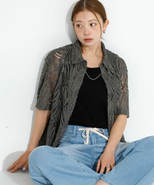 ＊＊Sonny Label / サニーレーベル シャツ・ブラウス | テープレース半袖シャツ（チャコール）
