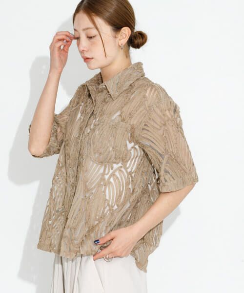 ＊＊Sonny Label / サニーレーベル シャツ・ブラウス | テープレース半袖シャツ（ベージュ）