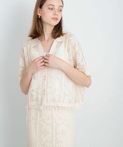 フラワーメッシュサマーニットシャツ