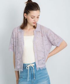 フラワーメッシュサマーニットシャツ