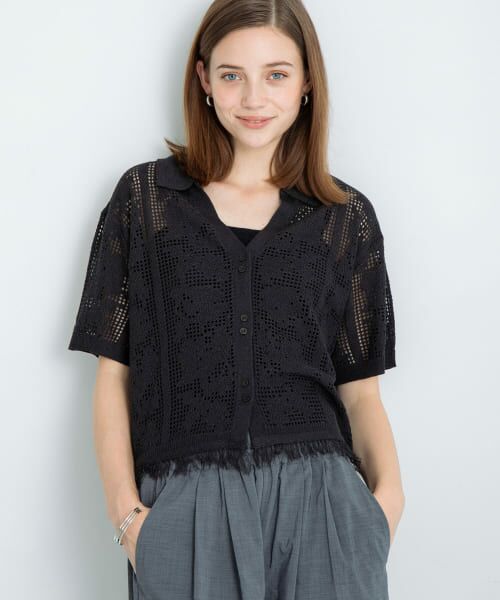 ＊＊Sonny Label / サニーレーベル シャツ・ブラウス | フラワーメッシュサマーニットシャツ（チャコール）