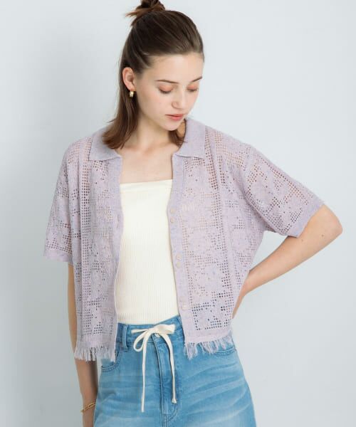 ＊＊Sonny Label / サニーレーベル シャツ・ブラウス | フラワーメッシュサマーニットシャツ（ラベンダー）