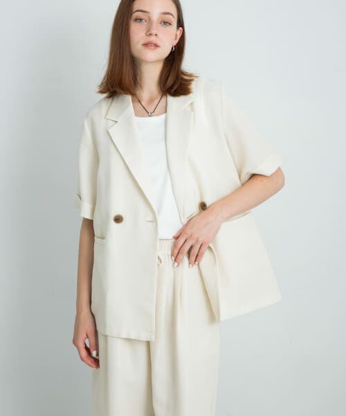 美品　heve ベルスリーブジャケット　アイボリー セール】 メッシュハーフスリーブジャケット （テーラード