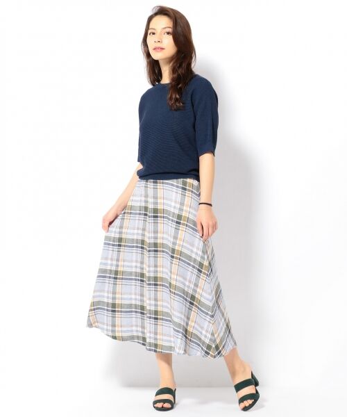 販売売り 23区 LIBECO HERRINGBONE PLAID フレアスカート