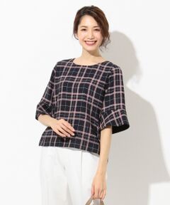 S size ONWARD(小さいサイズ) / エスサイズオンワード トップス | 【洗える】フレアースリーブチェック ブラウス