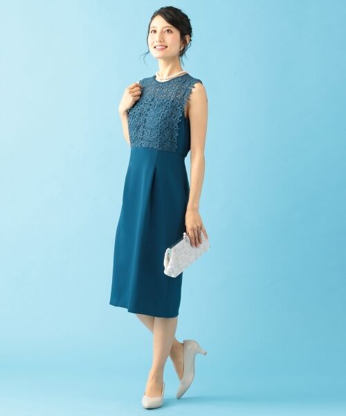 セール 結婚式やパーティーに レース切替ストレート ドレス ドレス S Size Onward 小さいサイズ エスサイズオンワード ファッション通販 タカシマヤファッションスクエア