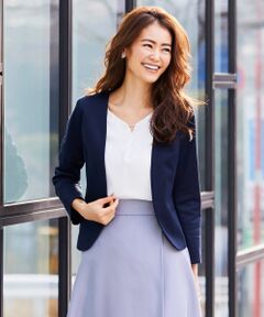 S size ONWARD(小さいサイズ) / エスサイズオンワード ノーカラージャケット | 【洗える】カラーレスジャージー ジャケット