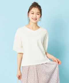 【UVケア】マテリアルコンビ天竺 バルーンスリーブ Tシャツ