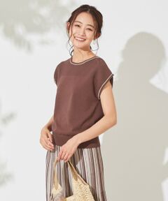 S size ONWARD(小さいサイズ) / エスサイズオンワード ニット・セーター | 【セットアップ可】ガーターコンビ フレンチスリーブ トップス