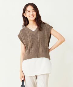 S size ONWARD(小さいサイズ) / エスサイズオンワード ベスト | 【前後着用可】ケーブルニット ベスト