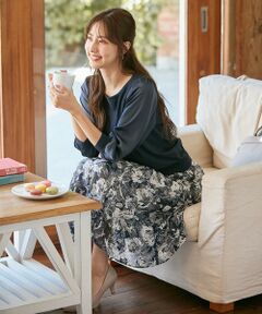 S size ONWARD(小さいサイズ) / エスサイズオンワード セットアップ | 【2SET】サテンスリーブニット×フラワージャガードスカート セットアップ