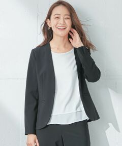 S size ONWARD(小さいサイズ) / エスサイズオンワード ノーカラージャケット | 【セットアップ対応】セレモニーダブルクロス カラーレス ジャケット