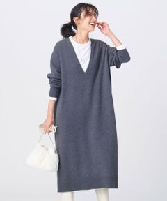 【WEB限定】ウールカシミヤブレンドバルキー Vネック ワンピース