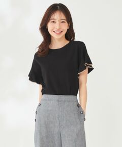 【洗える】ミニフレアスリーブ ニットＴシャツ