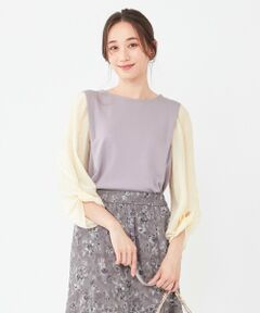 S size ONWARD(小さいサイズ) / エスサイズオンワード カットソー | 【洗える】異素材コンビネジリパフ袖 プルオーバー