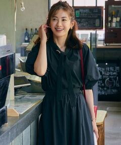 S size ONWARD(小さいサイズ) / エスサイズオンワード シャツ・ブラウス | 【一部店舗限定/洗える】ハイカウントウェザーストレッチ ボウタイ付き ランタンスリーブ ブラウス