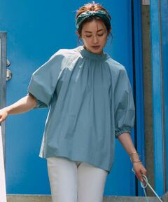 S size ONWARD(小さいサイズ) / エスサイズオンワード シャツ・ブラウス | 【一部店舗限定/洗える】ハイカウントウェザーストレッチ ボウタイ付き ランタンスリーブ ブラウス