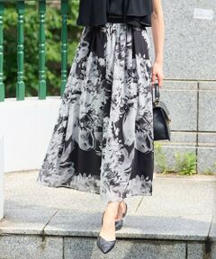 S size ONWARD(小さいサイズ) / エスサイズオンワード ミニ・ひざ丈スカート | 【ウエストゴム・洗える】ピオニーフローラルプリント  スカート