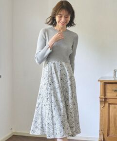 S size ONWARD(小さいサイズ) / エスサイズオンワード ロング・マキシ丈ワンピース | 【洗える】フラワープリントドッキング ワンピース