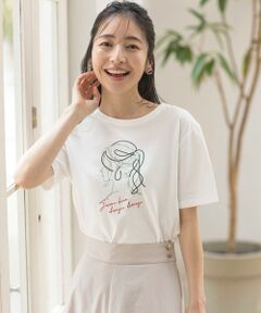 線画×刺繍ロゴ Tシャツ