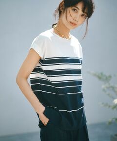 S size ONWARD(小さいサイズ) / エスサイズオンワード カットソー | 【洗える】ランダムボーダー フレンチスリーブ カットソー