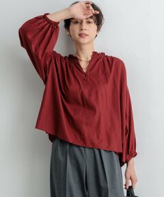 【SLOW/一部店舗限定】テンセルコットンジョーゼット ギャザー ブラウス