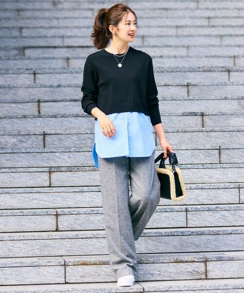 S size ONWARD(小さいサイズ) / エスサイズオンワード その他パンツ | シルクネップヘリンボーン ワイドパンツ | 詳細2