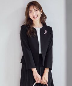 S size ONWARD(小さいサイズ) / エスサイズオンワード ノーカラージャケット | 【洗える】セレモニーダブルクロス クルーカラー ジャケット