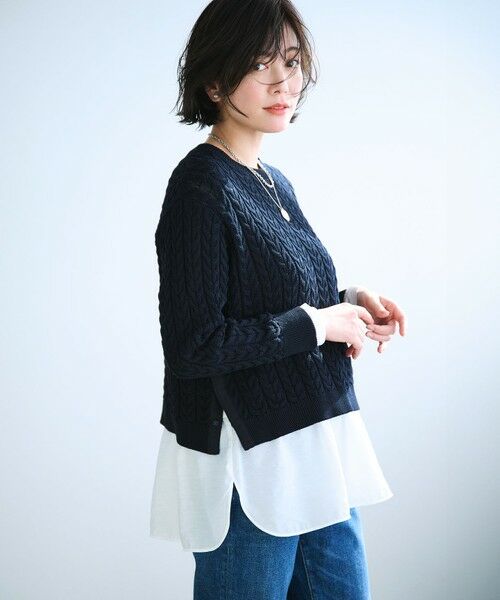 S size ONWARD(小さいサイズ) / エスサイズオンワード カットソー | 【洗える】シアータフタ コンビ カットソー | 詳細1