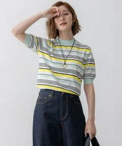 S size ONWARD(小さいサイズ) / エスサイズオンワード ニット・セーター | 【VERY3月号掲載/洗える】プレミアムビオコットン 半袖 マルチボーダー ニット