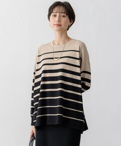 S size ONWARD(小さいサイズ) / エスサイズオンワード ニット・セーター | 【洗える】プレミアムビオコットン ボーダー ワイド ニット