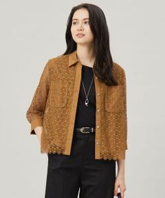 S size ONWARD(小さいサイズ) / エスサイズオンワード シャツ・ブラウス | 【ドラマ「明日はもっと いい日になる」着用】【洗える】ジオメトリックフラワーレースクロップド丈シャツ ブラウス