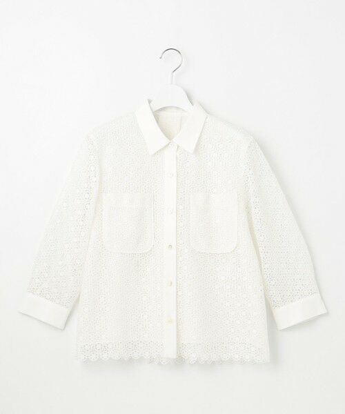 S size ONWARD(小さいサイズ) / エスサイズオンワード シャツ・ブラウス | 【ドラマ「明日はもっと いい日になる」着用】【洗える】ジオメトリックフラワーレースクロップド丈シャツ ブラウス | 詳細4