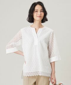 S size ONWARD(小さいサイズ) / エスサイズオンワード シャツ・ブラウス | 【洗える】ジオメトリックフラワーレースプルオーバー ブラウス