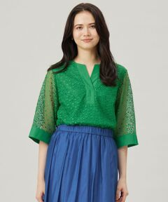 S size ONWARD(小さいサイズ) / エスサイズオンワード シャツ・ブラウス | 【洗える】ジオメトリックフラワーレースプルオーバー ブラウス