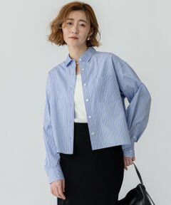 sov. レディースシャツ Sサイズ Sov. ブラウス シャツ パフスリーブストライプボウタイブラウス