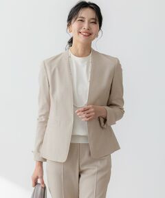 S size ONWARD(小さいサイズ) / エスサイズオンワード ノーカラージャケット | 【セットアップ対応/防シワ性/洗える】アイアスマットストレッチ ノーカラー ジャケット