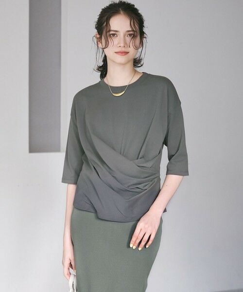 S size ONWARD(小さいサイズ)/エスサイズオンワード 【SLOW/一部店舗限定】MVSコットン カシュクール 5分丈 Tシャツ グレー系 32 S size ONWARD(小さいサイズ)/エスサイズオンワード 【SLOW/一部店舗限定】MVSコットン カシュクール 5分丈 Tシャツ グレー系 32