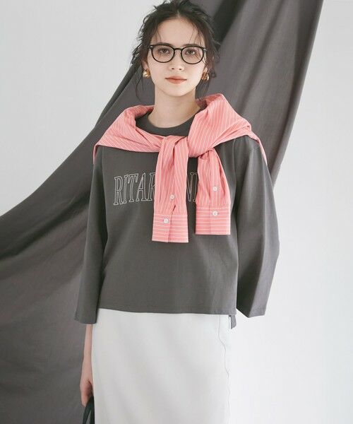S size ONWARD(小さいサイズ)/エスサイズオンワード 【SLOW/一部店舗限定】MVSコットン フレア袖 ロゴTシャツ グレー系 32 S size ONWARD(小さいサイズ)/エスサイズオンワード 【SLOW/一部店舗限定】MVSコットン フレア袖 ロゴTシャツ グレー系 32