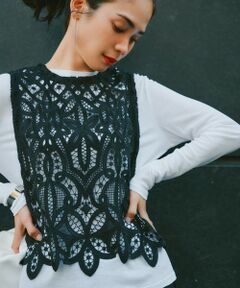 S size ONWARD(小さいサイズ) / エスサイズオンワード ベスト | 【洗える】エンブロイダリーレース ニットベスト