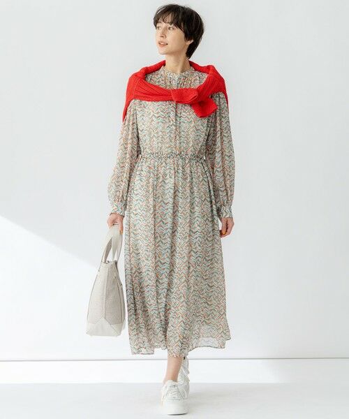 S size ONWARD(小さいサイズ) / エスサイズオンワード ロング・マキシ丈ワンピース | 【洗える】シアーヘリンボーンプリント ワンピース | 詳細1