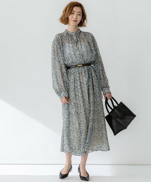 S size ONWARD(小さいサイズ) / エスサイズオンワード ロング・マキシ丈ワンピース | 【洗える】シアーヘリンボーンプリント ワンピース | 詳細3